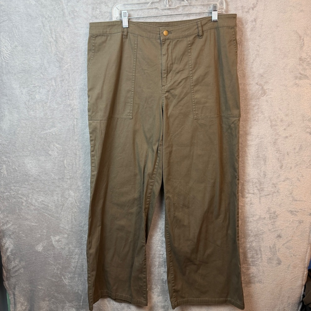 Lisa Rinna Collection Pants Womens 16 Green Wide Leg Utility Cargo A295847 Olive